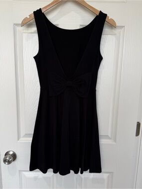 Black Bow Detail Stretch Skater Style Short Dress Small